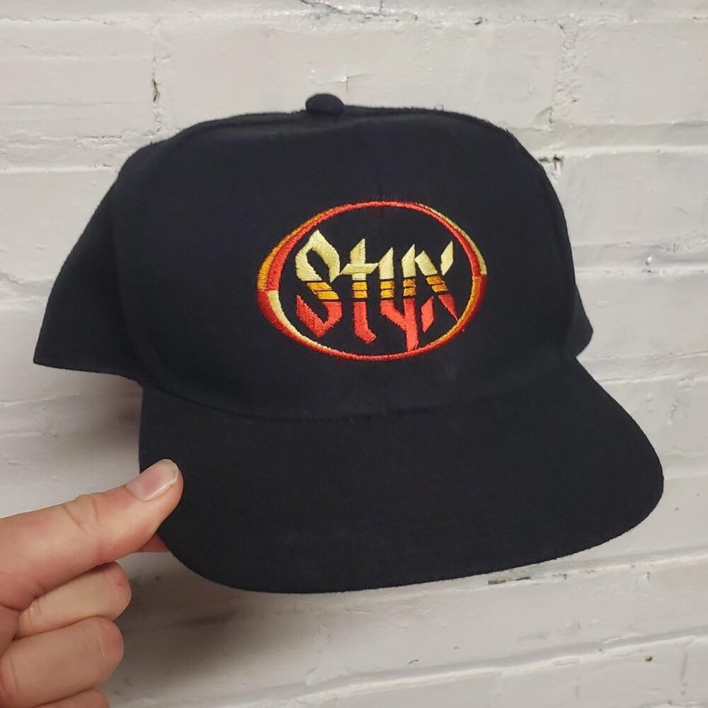 adult black and red vintage 90s Styx return to paradise theater snapback hat